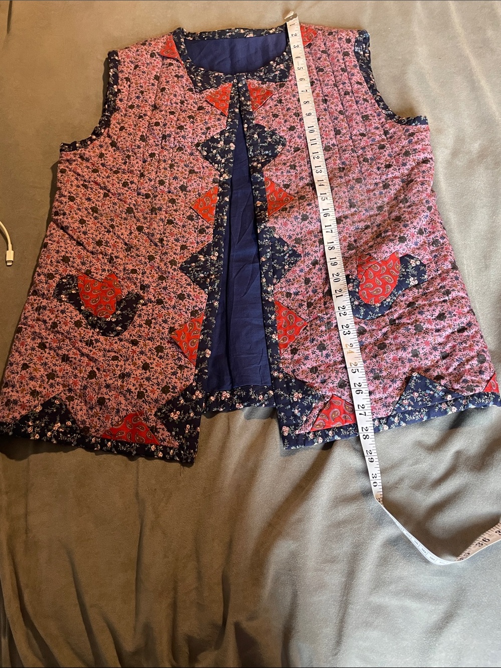 Vintage Handmade Quilted Patchwork Vest – Floral & Paisley Bird size L - Picture 14 of 14